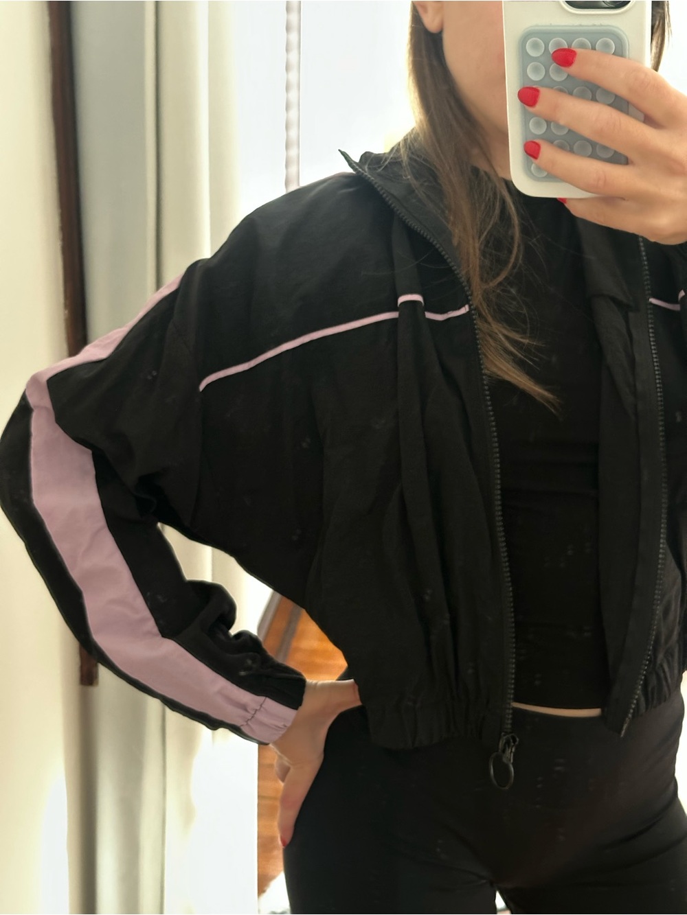 Black and Light Purple Cropped Windbreaker Jacket